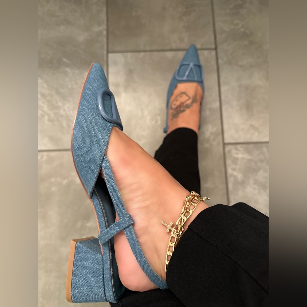 NEW! Denim Blue Women's Slingback Business Casual Shoes - Picture 4 of 8